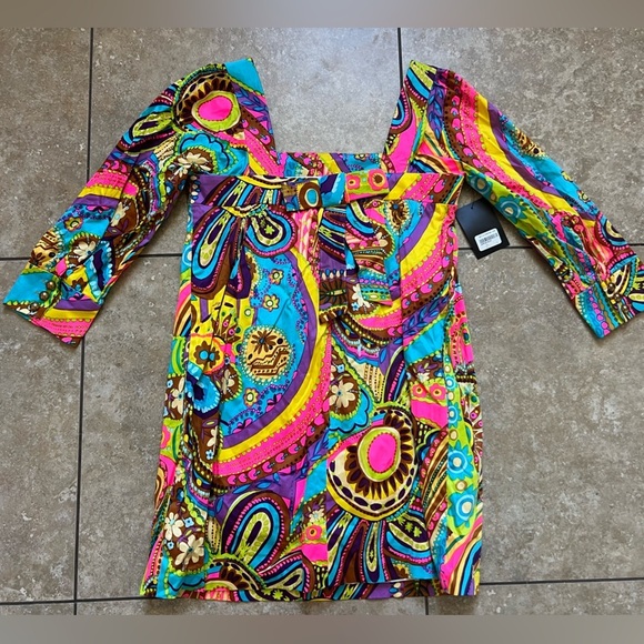 NWT Milly Of New York Colorful Fun 70s Style sz 8 Multicolor Paisley Mini Dress - Picture 1 of 11
